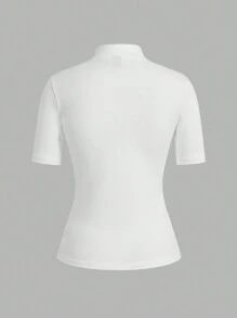 SHEIN EZwear 2pcs Women Set Consisting Of Turtleneck Form-Fitting Long Sleeve T-Shirt With English Text
