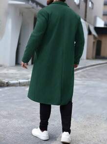 Manfinity Hypemode Abrigo largo de doble botonadura de unicolor con bolsillos de manga larga para hombre, otoño/invierno