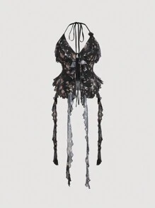 SHEIN MOD Plus Size Women Floral Print Camisole With Fringe Detail, Romantic Floral, For Ball, Party, Date
