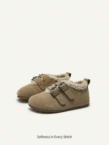 Cozy Pixies Giày bệt thường ngày ấm áp lót nhung cho bé gái mới biết đi, mùa thu/đông - Màu Khaki - Xem 2