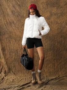 VARSITIE High Collar Long Sleeves Jacquard Warm Women Sports Winter Coats - White - View 6