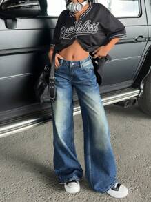 RueChic HIGH RISE WIDE LEG LOOSE STREET Y2K JEANS - Medium Wash - View 5