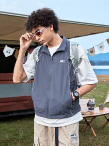 In My Nature Men's Letter Print Zip-Up Casual Outdoor Vest Jacket - Dusty Blue - View 9
