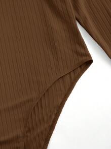 SHEIN EZwear Plus Ribbed Knit Bodysuit, For Winter - Coffee Brown - View 4