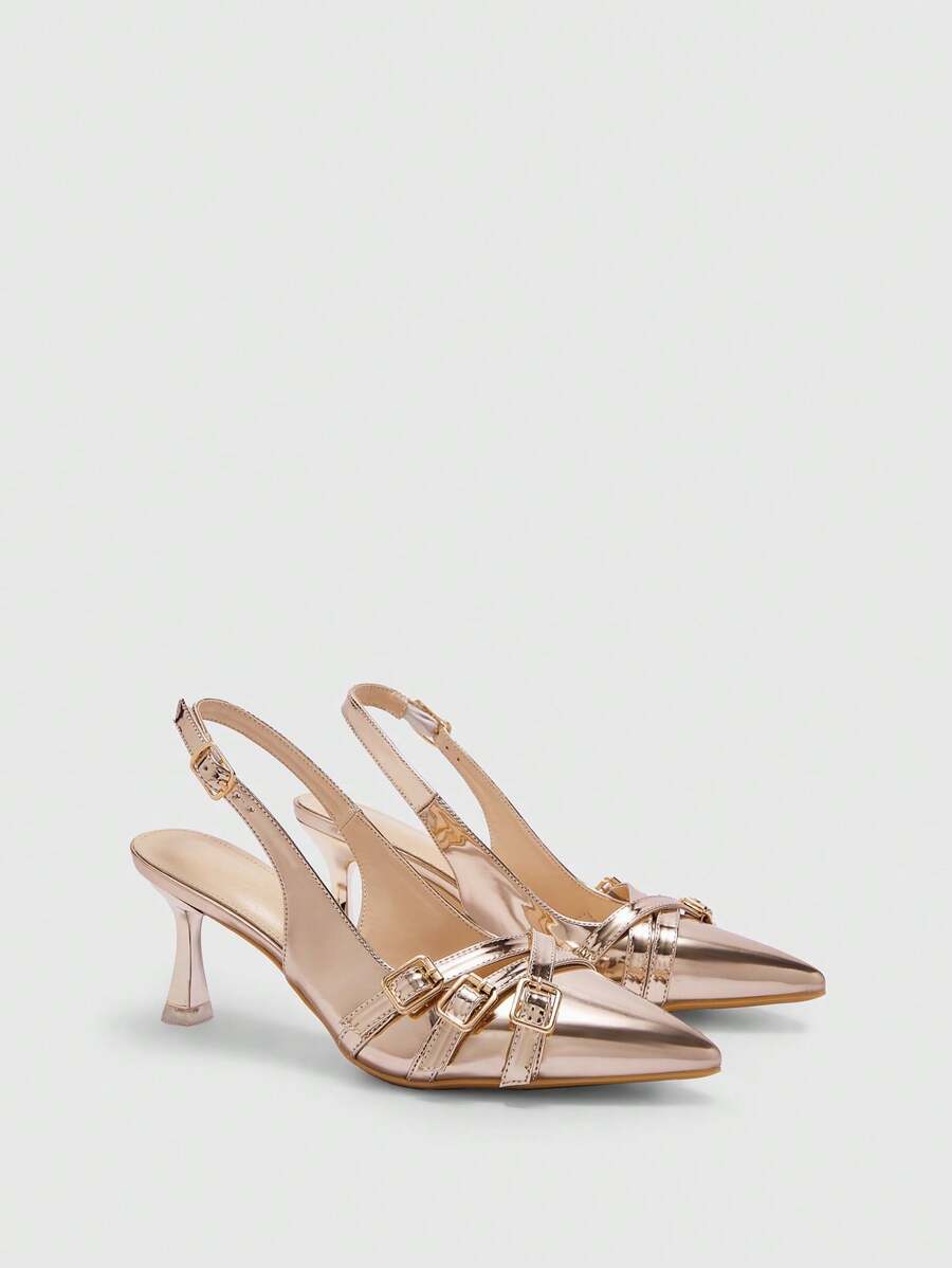 CUCCOO BIZCHIC Giày cao gót hở lưng mũi nhọn gợi cảm thời trang nữ có khóa bên hông - Hoa hồng vàng - Xem 1