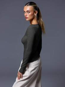 MUSERA 罗纹船领长袖上衣，休闲机场度假秋季返校季圣诞节必备，优雅时尚