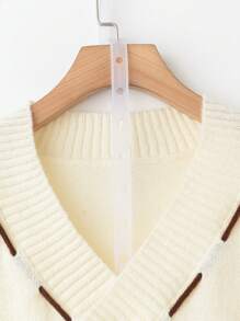 SHEIN LUNE Áo len chui đầu dài tay cổ chữ V buộc phía trước màu trơn cho nữ, thanh lịch cho mùa thu/đông - Màu be - Xem 3