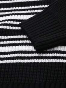 DAZY Suéter holgado de cuello redondo de manga larga con bloques de color y rayas para mujer, ropa de mujer de otoño - Negro - Ver 8