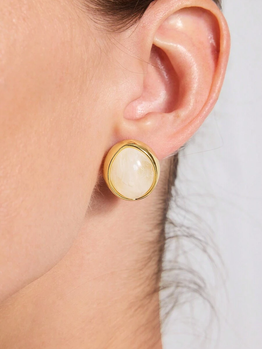 MOTF PREMIUM 1 PAIR WHITE RESIN HORSE EYE DESIGN STUD EARRINGS FOR WOMEN - Gold - View 2