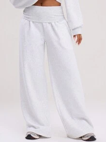 MUSERA Extreme Wide Leg Fold Over Waist Pants Casual Summer Airport     Sweatpants Lounge Pants Spring - Grey - View 2