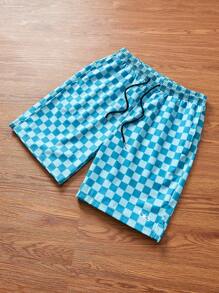 Manfinity Sport Corelite Boyfriend Style Men's Simple Plaid Lace-Up Front Sports Shorts, Casual Daily Wear - Green - View 1