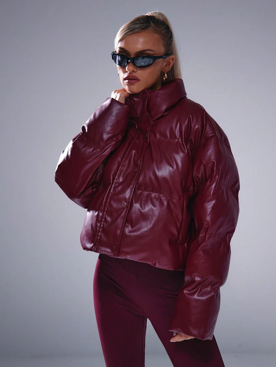 Musera Sport 高领超大款亮面绗缝外套，适合板式网球、网球、匹克球运动 - 紅色 - 查看 1