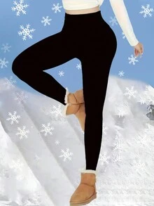 Quần legging cạp cao lót nhiệt cho nữ, quần legging thể thao dày ấm áp mùa đông, quần yoga mềm mại, cạp rộng - màu đen - Xem 4