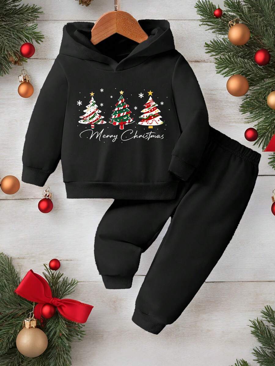 Bộ áo hoodie dài tay in hình cây thông Noel thời trang phù hợp cho bé trai - Xám - Xem 1