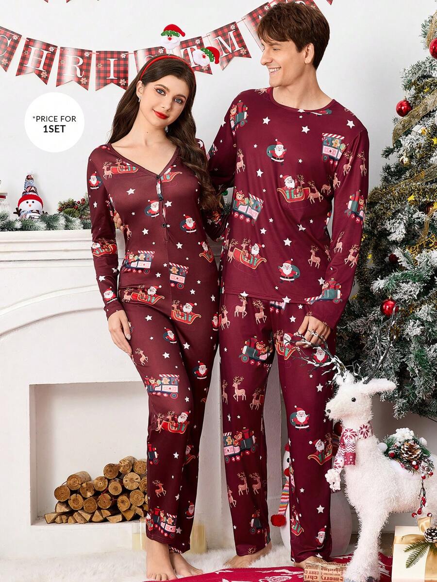 Men's Christmas Print Long Sleeve & Long Pants Pajama Set