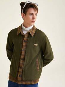 青少年男孩休闲山地印花保暖连帽衫 - 軍綠色 - 查看 3