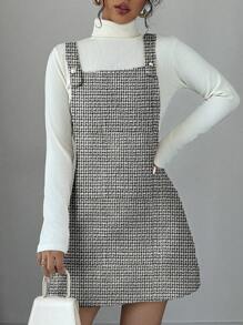 Chiquease Vestido estilo pichi corto minimalista a cuadros con tirantes anchos para mujer, informal