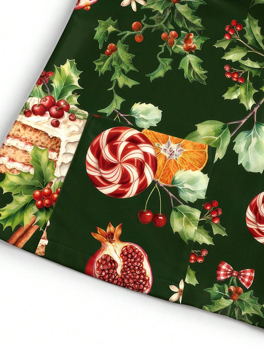 SHEIN TaskFit Colorful Cute Cartoon Christmas Dessert & Blessing Print