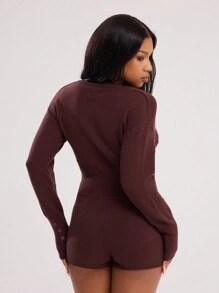 MUSERA Ribbed Waist Knit Button Down Unitard Romper   New Year