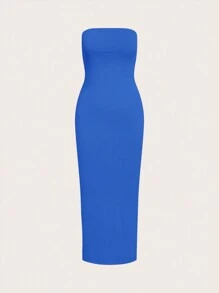 SHEIN BASICS Đầm dự tiệc tối giản dị không dây ôm vừa vặn dành cho nữ - Xanh đậm - Xem 5