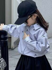 Dazy Kids Young Girl Butterfly Print Long Sleeve Single-Breasted Casual/Business Shirt, Autumn