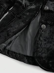 ROMWE Hippie Blazer elegante de terciopelo con cuello en pico y mangas de campana para mujer