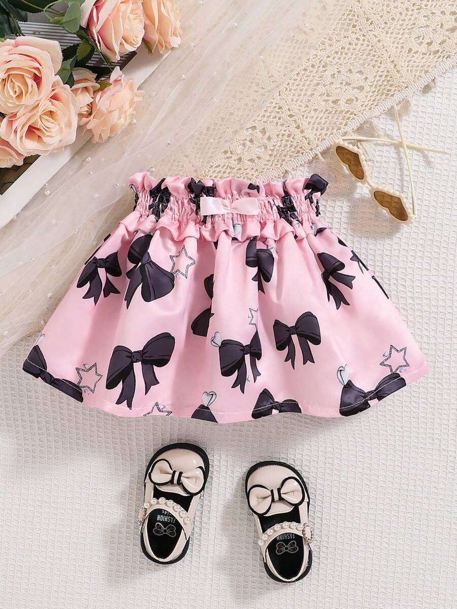 Baby Girls Bow Knot Ruffle Waistline Skirt - Pink - View 1