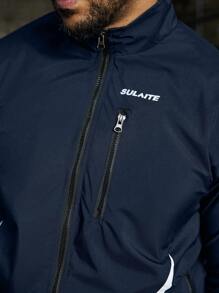 Manfinity Fitness 1 Set Boyfriend Style Men Color-Block Zipper Front Long Sleeve Shirt And Pants Racing Suit, Minimalist Style