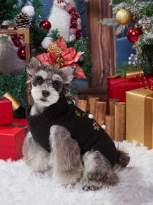 PETSIN Christmas Snowman Pattern Black Warm Pet Sweater - Black - View 3