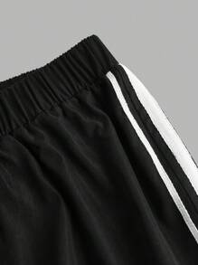 SHEIN Girlism 2 件套青少年女孩针织英文字母印花休闲宽松连帽衫运动衫和撞色加长裤套装 - 白色 - 查看 5