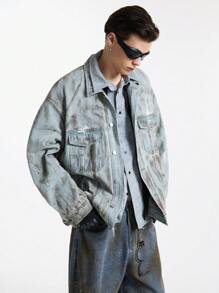 NEON BLANC Men's Street Style Embroidered Denim Long Sleeve Jacket