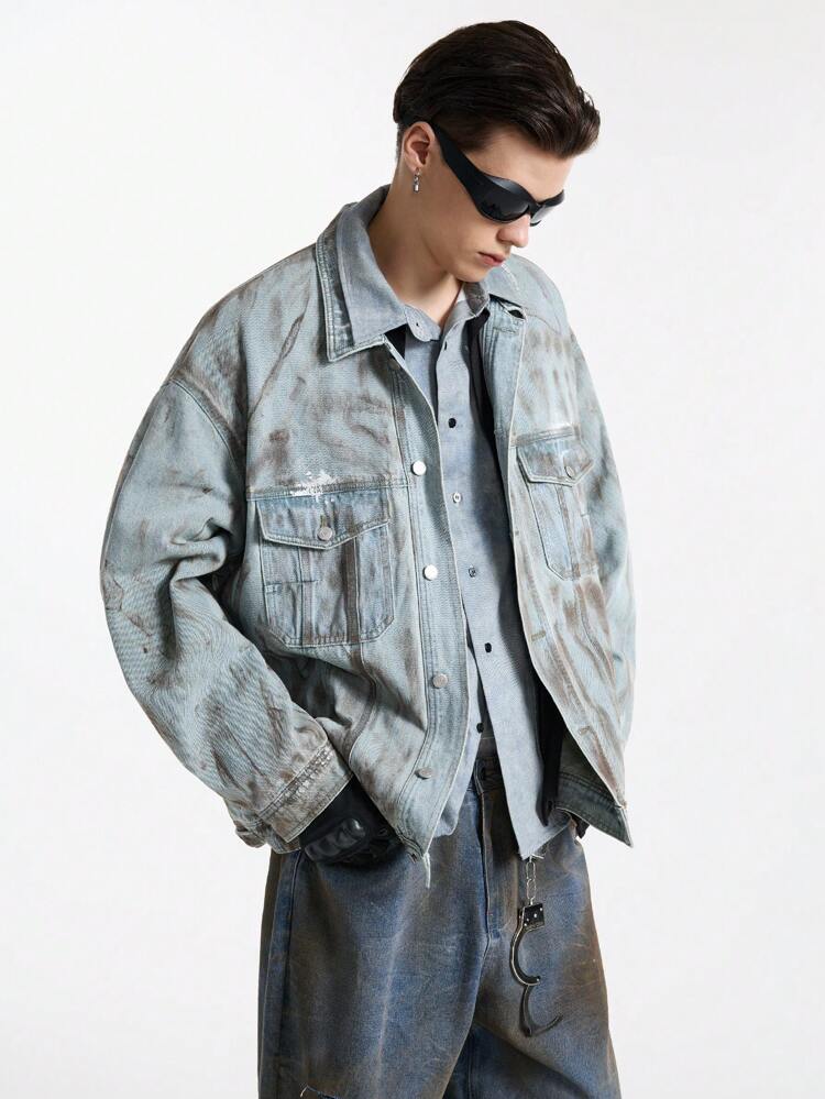 Men's Street Style Embroidered Denim Long Sleeve Jacket