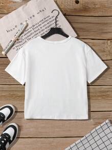 SHEIN New Summer Simple White Cropped T-Shirt For Teen Girl - White - View 2