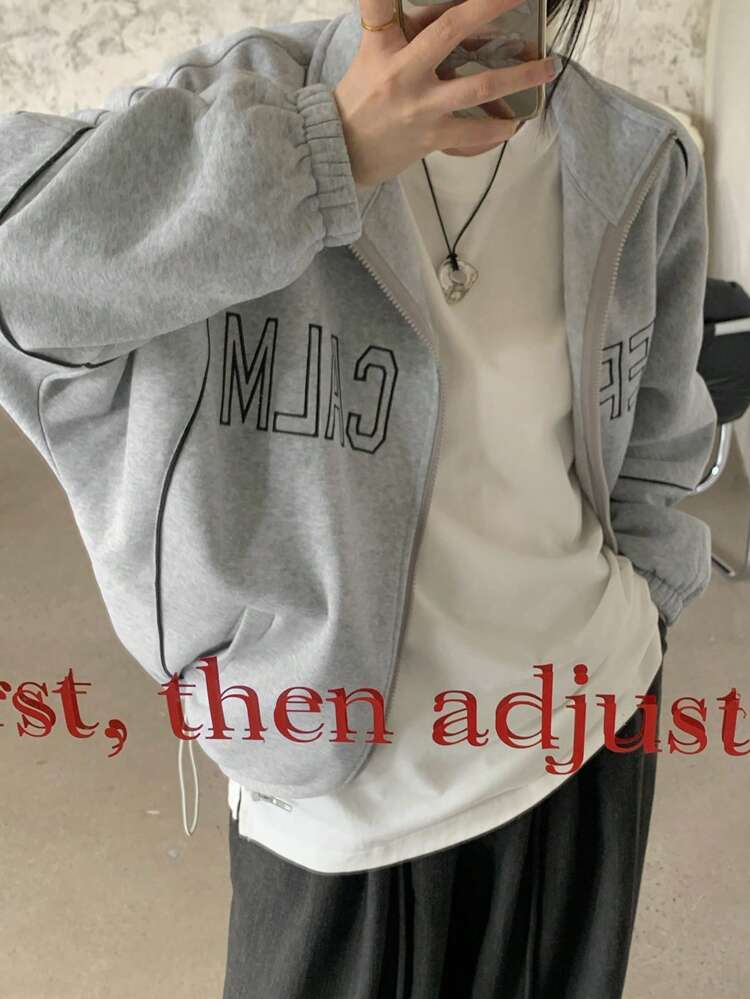 Women Casual Everyday Embroidered Zip-Up Jacket, Autumn Women Coats