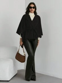 Firerie 1pc Women Solid Color Lapel Cape Sleeve Elegant Regular Coat