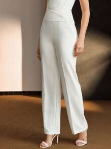 MOTF PREMIUM Pantalon de costume à jambe droite avec couture oblique, poche à recouvrement et taille superposée