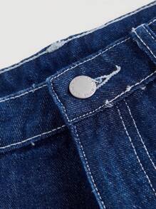 SHEIN MOD Women Casual Loose Patchwork Straight Leg Blue Jeans - Dark Wash - View 3