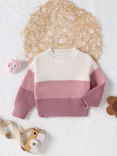 SHEIN Playful Pals 女婴对比条纹针织套衫