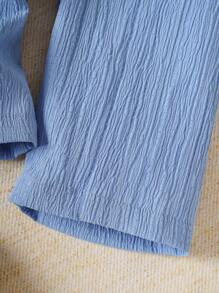 Souflis Souflis 寶寶女童純色針織上衣和褲子套裝，夏季泡沫肩褶邊設計