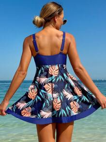 Swim Lushoire 2pcs Women Summer Casual Tropical Floral Print Beach Cover Up Tankini Swimsuit Set