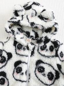 Cozy Pixies Baby Girl Unisex Cartoon Panda & Bear Hooded Thermal Lined Zipper Jacket, Casual, Sports And Outdoor Daily Wear, Autumn/Winter