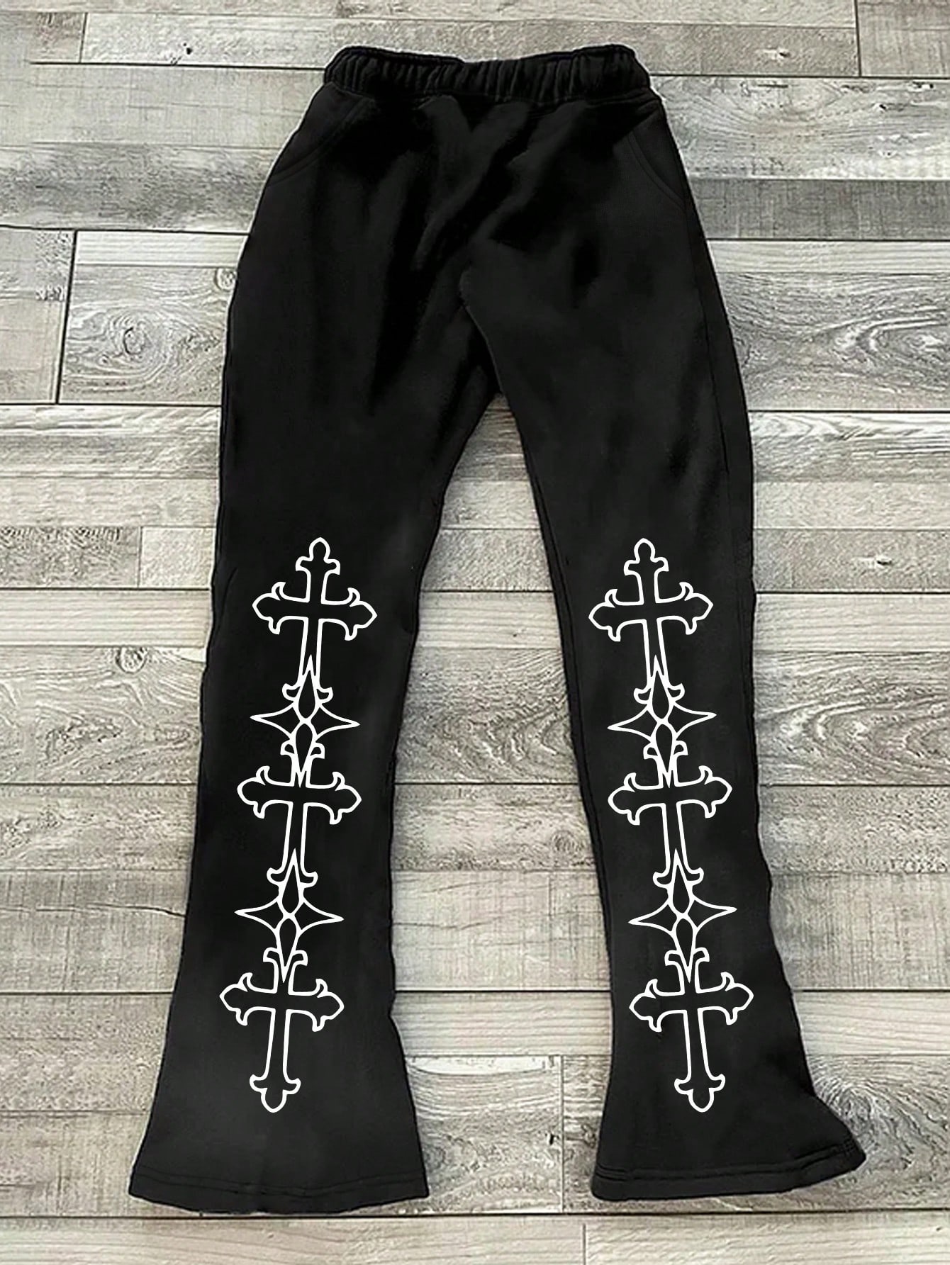 Manfinity Dauomo Men's Faith Cross Print Wide Leg Pants, Casual For Everyday Wear