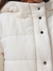 Hanevo 1pc Women's Warm Fuzzy Striped Hooded Long Sleeve Padded Padded Coat, Autumn/Winter Clothes Thermal Fall Cloth For Women - Apricot - View 7