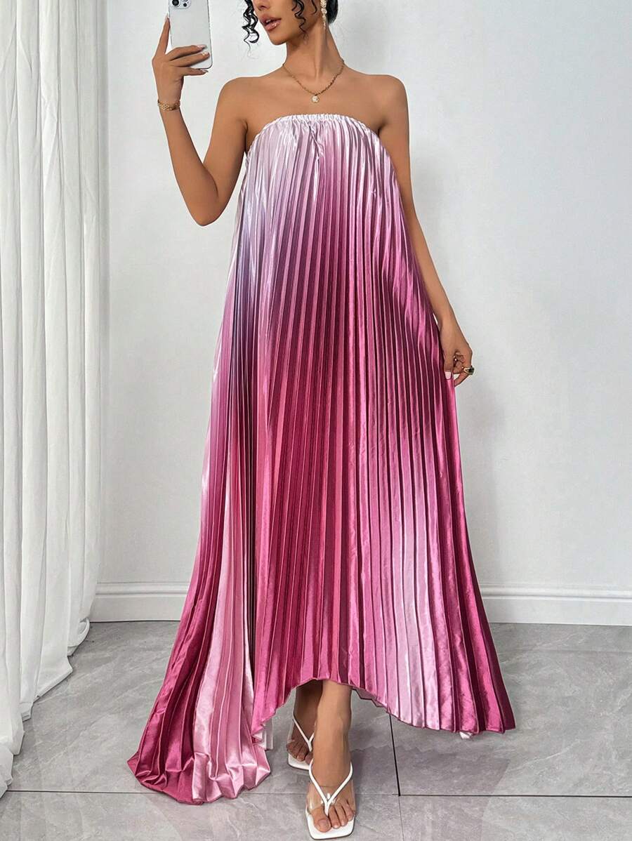 Chiquease Robe élégante extra longue avec drapé effet dégradé violet clair - Multicolore - Voir 1