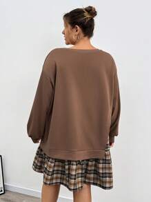 SHEIN CURVE+ Plus Size Women's Plaid Panel Drop Shoulder 2 In 1 Sweatshirt Dress - Multicolor - View 2
