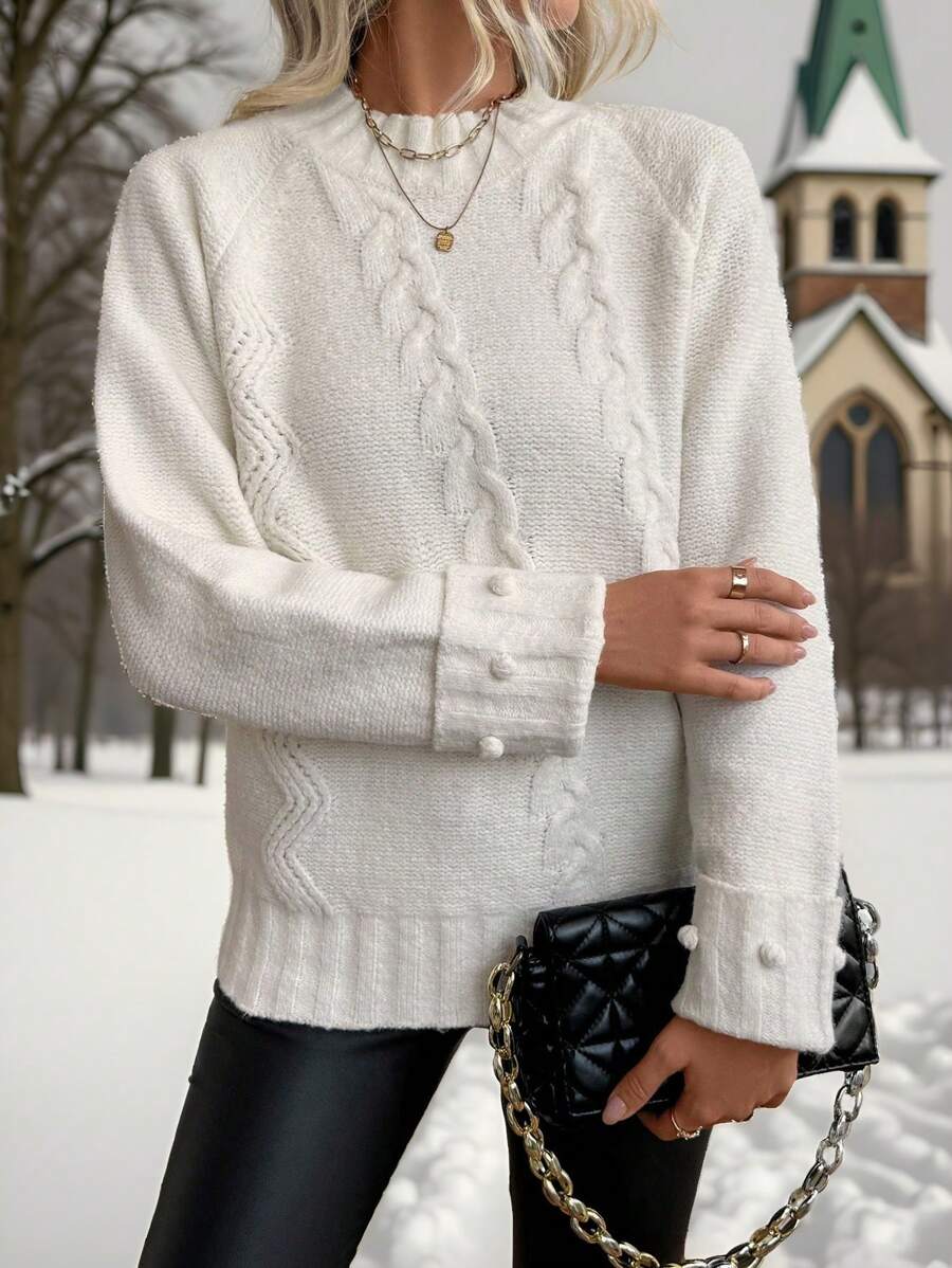 SHEIN LUNE 1件女士纯色插肩袖优雅毛衣,适合秋冬季节,针织套头衫 - 白色 - 查看 1
