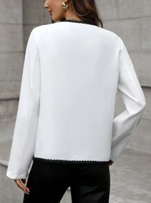 SHEIN Clasi Elegant Casual Printed Stitching Black Lace Ladies Regular Coat Fall Cloth For Women - White - View 2