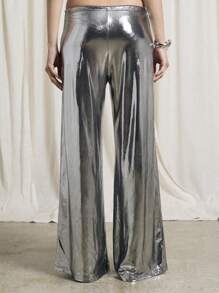 AiiRZ Metallic Finish Wide Leg Trousers With Drawstrings - Black - View 2