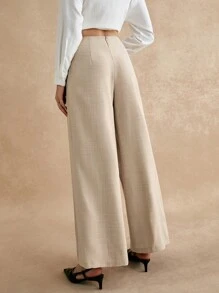 Poéselle Women's Solid Color Pleated Pocket Minimalist Office Pants, Casual Wear