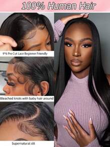 9X6 弹性闭合 预漂白 预拔 预切蕾丝 融化蕾丝 9x6 无胶闭合假发 长而柔顺的直发 100% 真人头发 9AM HAIR - S1 - 查看 3